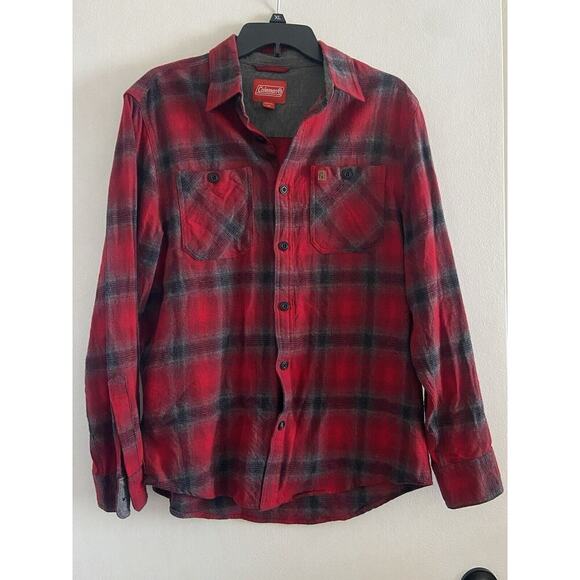 Coleman Shirt Men's Red Gray Black Flannel Plaid Button Down Shirt Size Medium - Picture 6 of 7